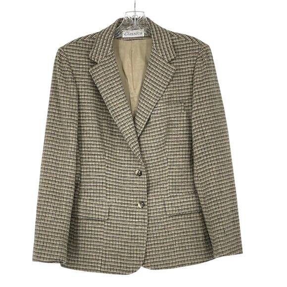 Vintage Classica Tan Gray Plaid Two Button Wool Blazer Made in USA Academia - Picture 1 of 16